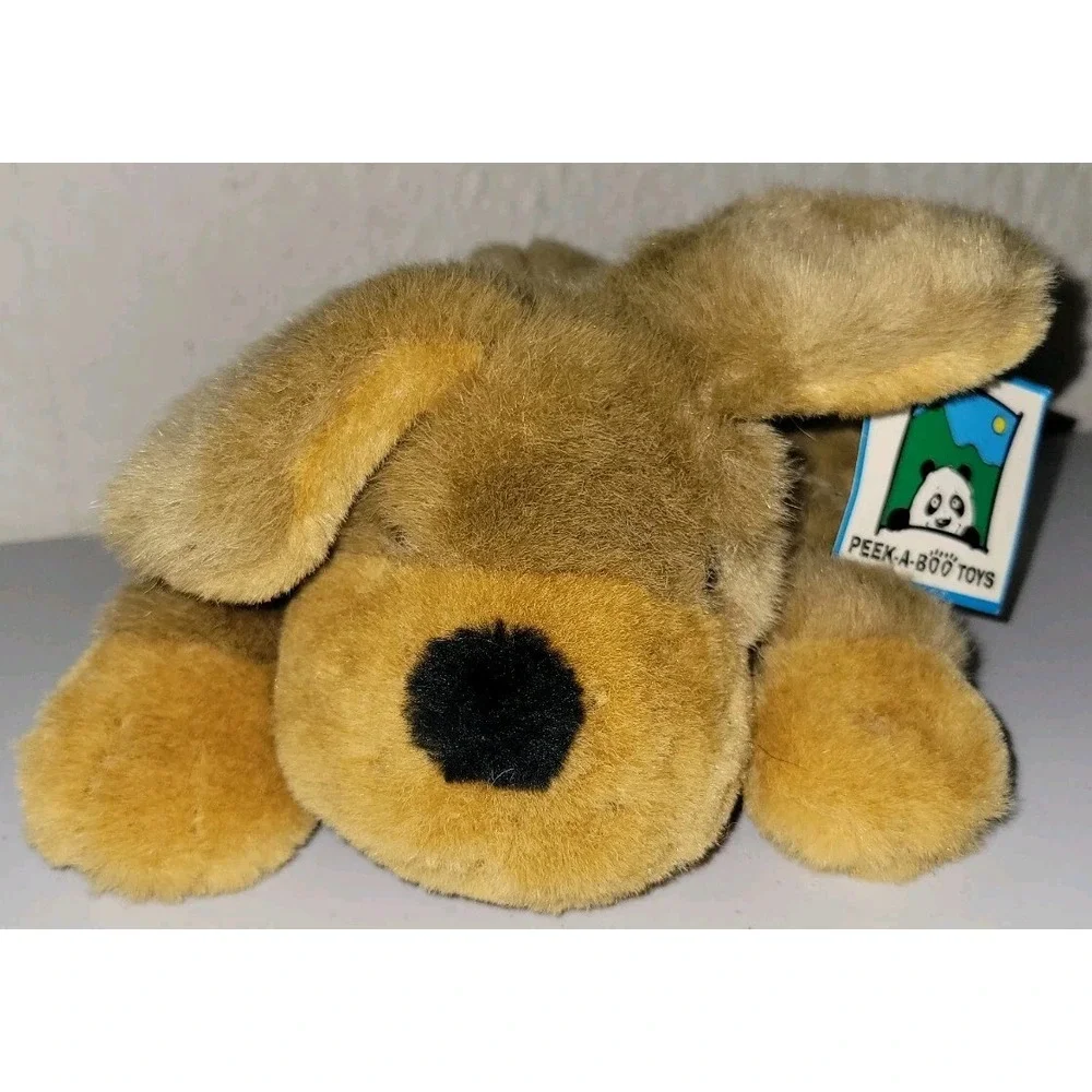 Vintage Peek A Boo Toys Brown Dog Puppy Laying Down Stuffed‎ Animal